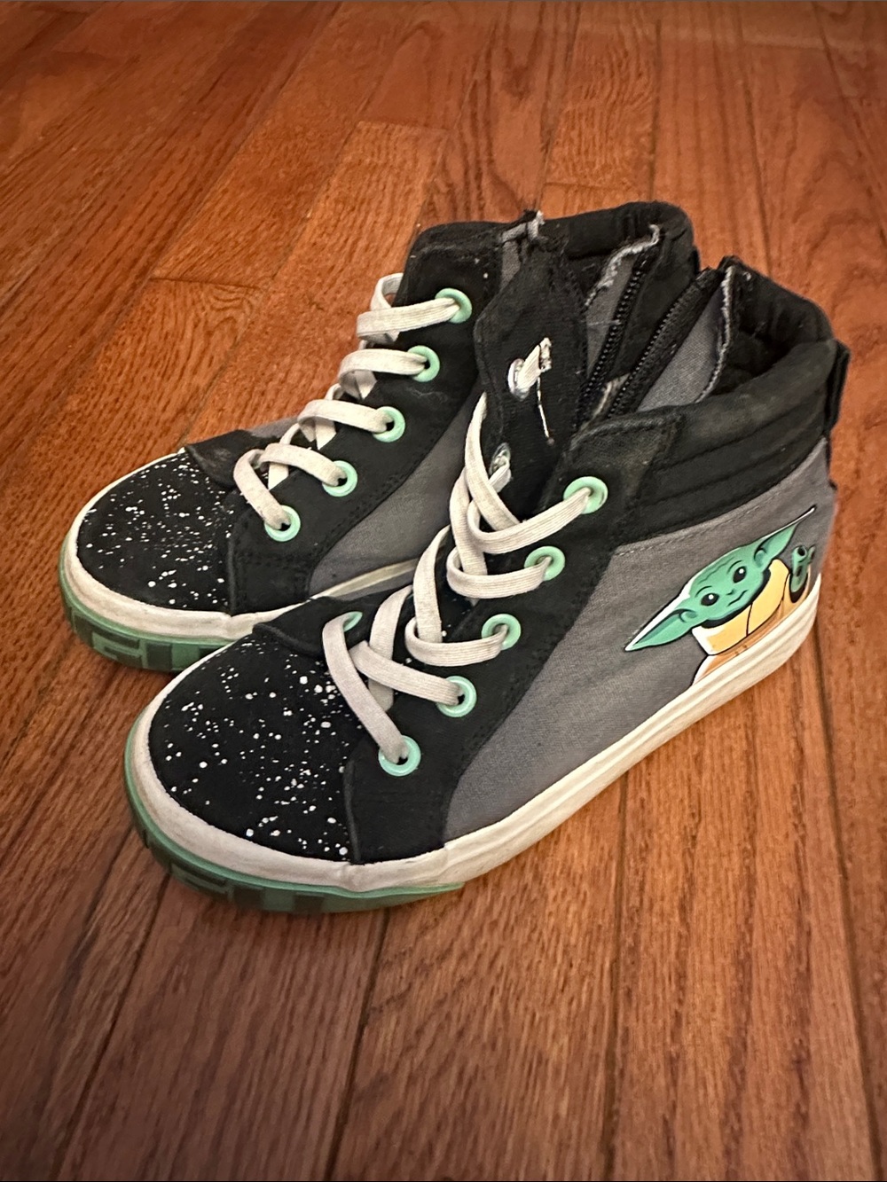 Kids High-Top Sneakers with Mint Green Accents and Character Detail